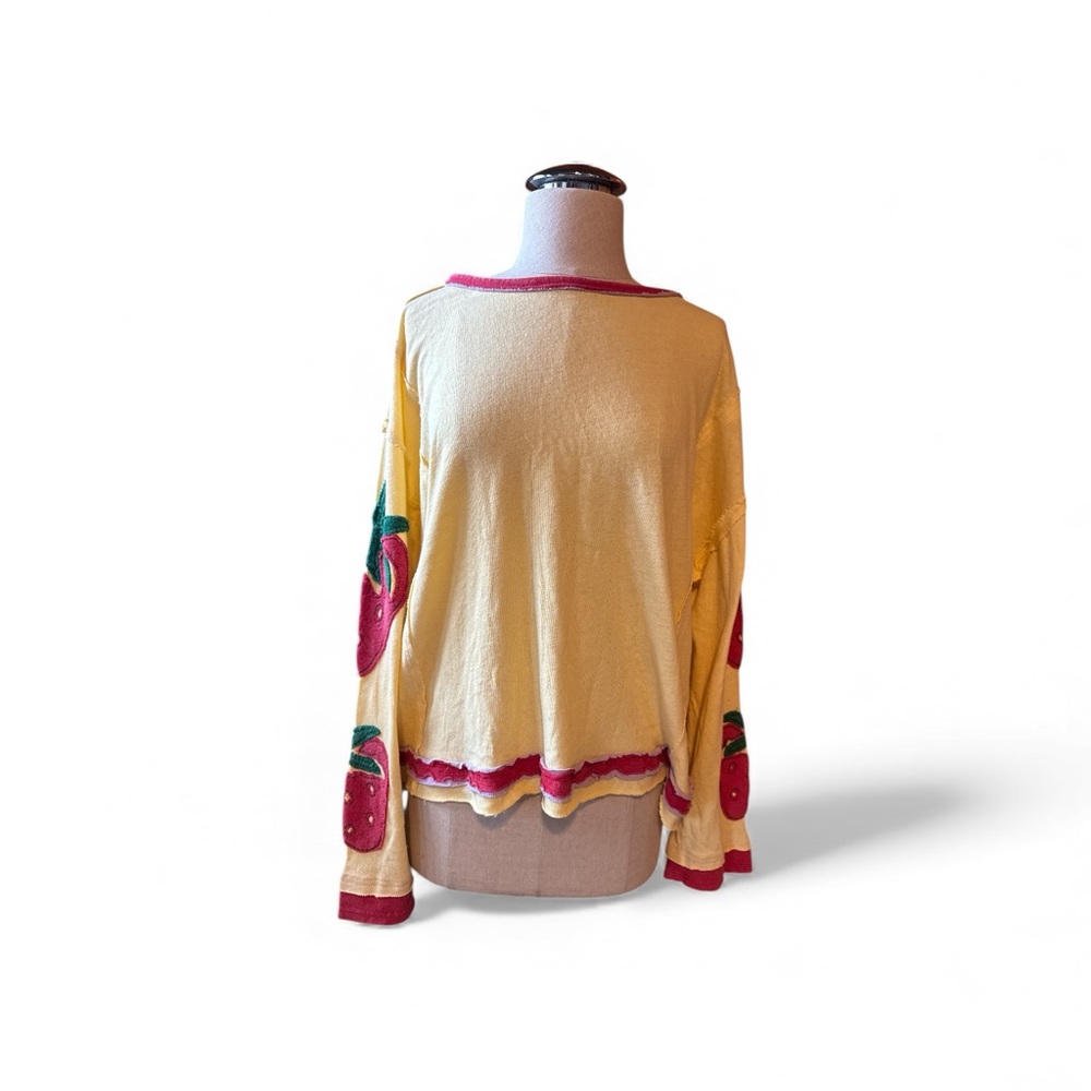 We The Free Light Yellow Top with Red Trim